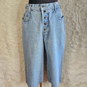 Vintage Santana Parasuco Blue Fly Buttons High Rise Cropped Distressed Jeans 31